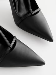 Black Forever Comfort® Leather T-Bar Point Toe Heels - Image 8 of 10