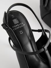 Black Forever Comfort® Leather T-Bar Point Toe Heels - Image 9 of 10