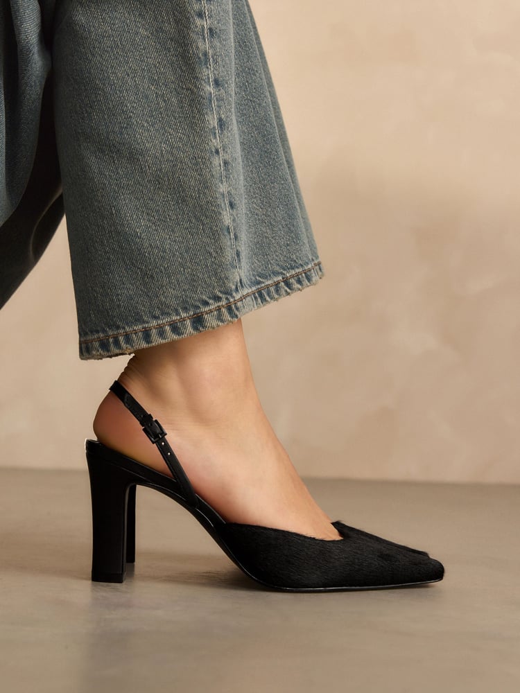 Black Premium Square Toe Slingback Heels - Image 1 of 9