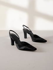 Black Premium Square Toe Slingback Heels - Image 4 of 9