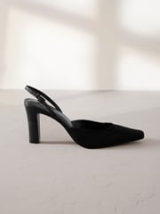 Black Premium Square Toe Slingback Heels - Image 5 of 9