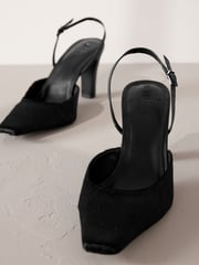 Black Premium Square Toe Slingback Heels - Image 6 of 9