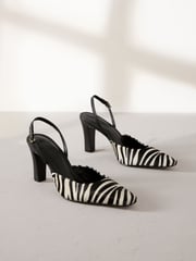 Zebra Premium Square Toe Slingback Heels - Image 3 of 8