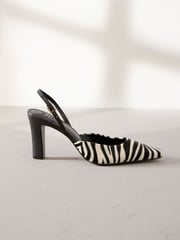 Zebra Premium Square Toe Slingback Heels - Image 4 of 8