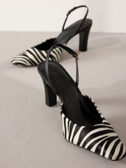 Zebra Premium Square Toe Slingback Heels - Image 5 of 8