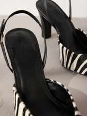 Zebra Premium Square Toe Slingback Heels - Image 6 of 8