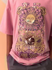 Pink/Cream/Charcoal Oversized Sequin Celestial T-Shirts 3 Pack (3-16yrs) - Image 5 of 11
