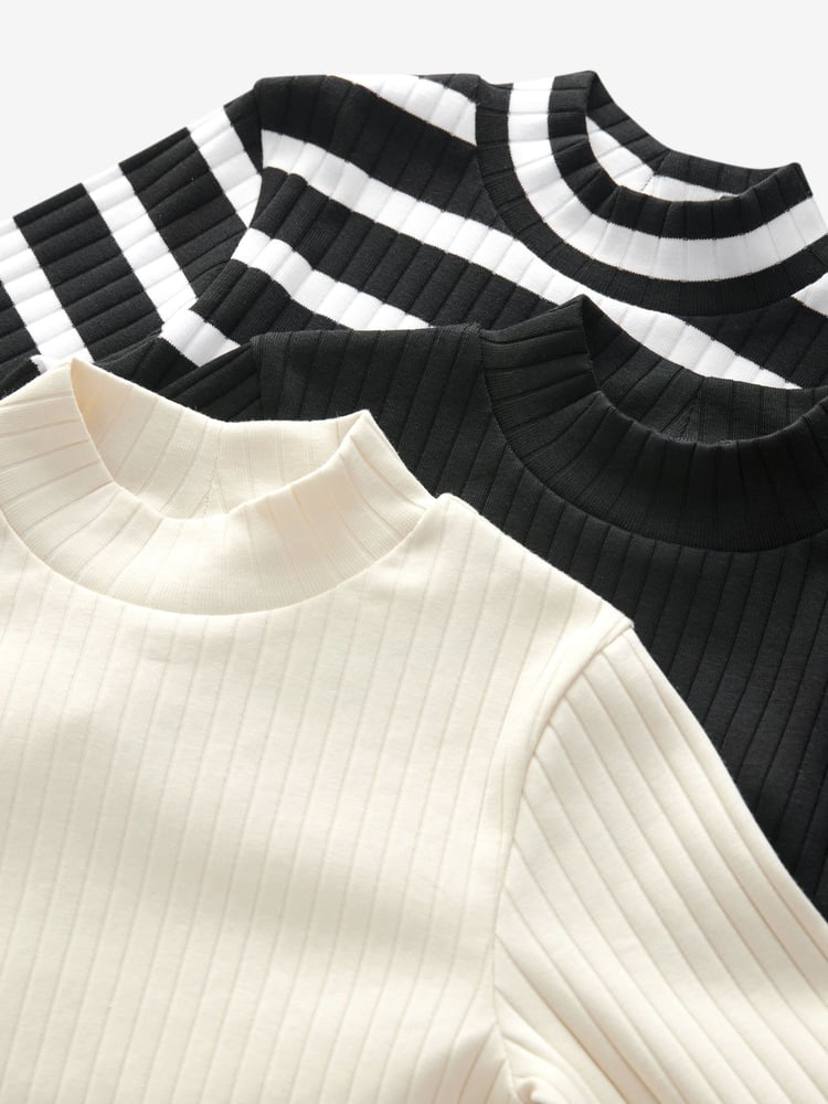 Black/White High Neck Long Sleeve Tops 3 Pack (3-16yrs) - Image 10 of 10