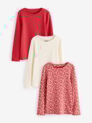 Red Ditsy Long Sleeve Rib T-Shirt 3 Pack (3-16yrs) - Image 1 of 10