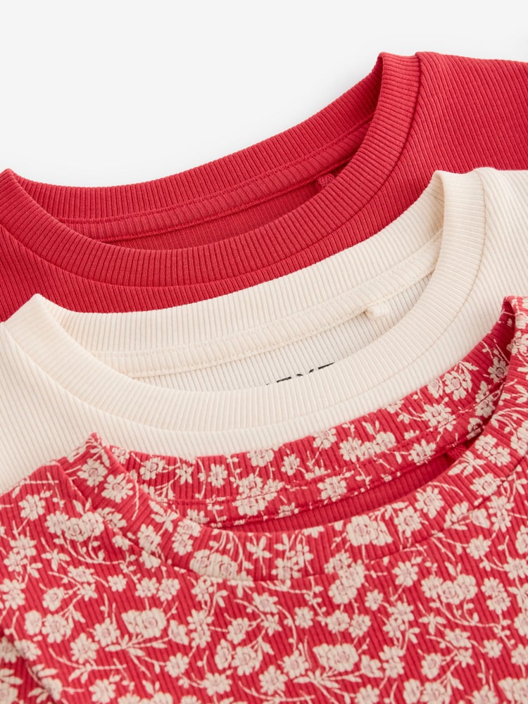 Red Ditsy Long Sleeve Rib T-Shirt 3 Pack (3-16yrs) - Image 10 of 10