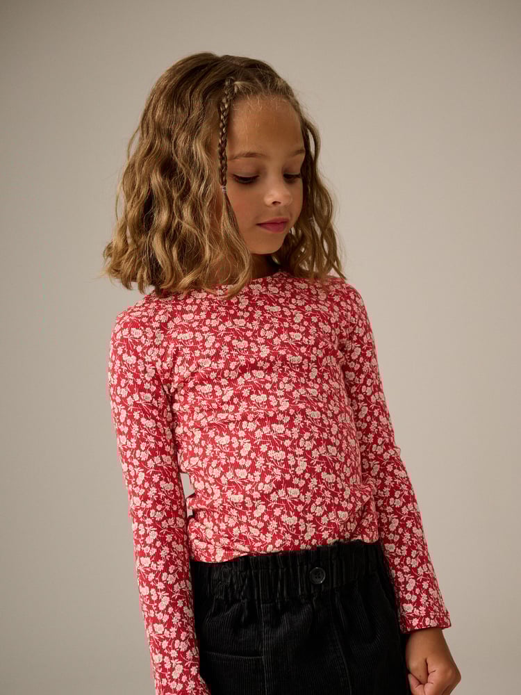 Red Ditsy Long Sleeve Rib T-Shirt 3 Pack (3-16yrs) - Image 2 of 10