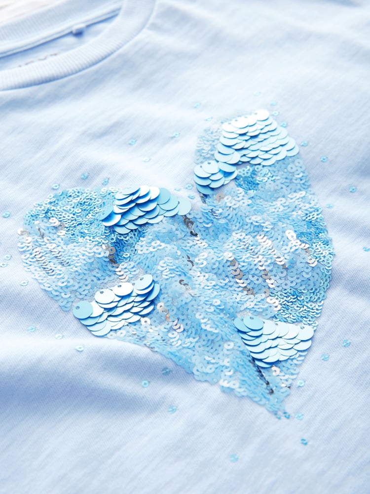 Blue/White Sequin Heart Boxy 100% Cotton Long Sleeve T-Shirts 3 Pack (3-16yrs) - Image 11 of 11