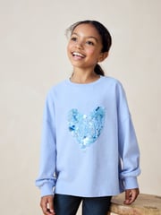 Blue/White Sequin Heart Boxy 100% Cotton Long Sleeve T-Shirts 3 Pack (3-16yrs) - Image 2 of 11