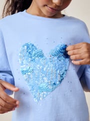 Blue/White Sequin Heart Boxy 100% Cotton Long Sleeve T-Shirts 3 Pack (3-16yrs) - Image 5 of 11