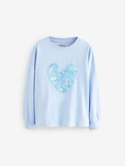 Blue/White Sequin Heart Boxy 100% Cotton Long Sleeve T-Shirts 3 Pack (3-16yrs) - Image 6 of 11