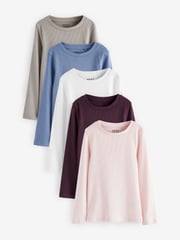Multi 5 Pack Ribbed Long Sleeve Tops (3-16yrs) - Image 1 of 8