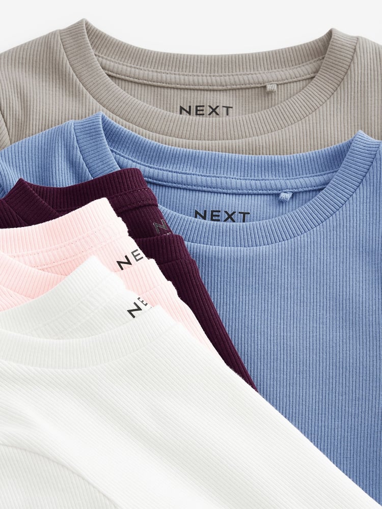 Multi 5 Pack Ribbed Long Sleeve Tops (3-16yrs) - Image 8 of 8
