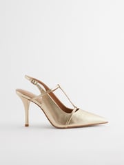 Gold Forever Comfort® Leather T-Bar Point Toe Heels - Image 3 of 8