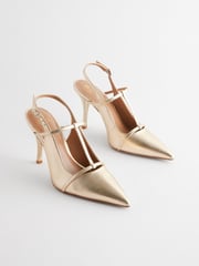 Gold Forever Comfort® Leather T-Bar Point Toe Heels - Image 4 of 8