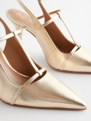 Gold Forever Comfort® Leather T-Bar Point Toe Heels - Image 5 of 8