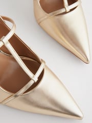 Gold Forever Comfort® Leather T-Bar Point Toe Heels - Image 6 of 8
