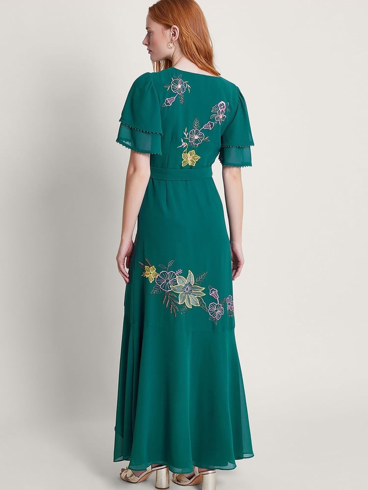 Monsoon Green Wanda Floral Embellished Dress - Image 2 of 4