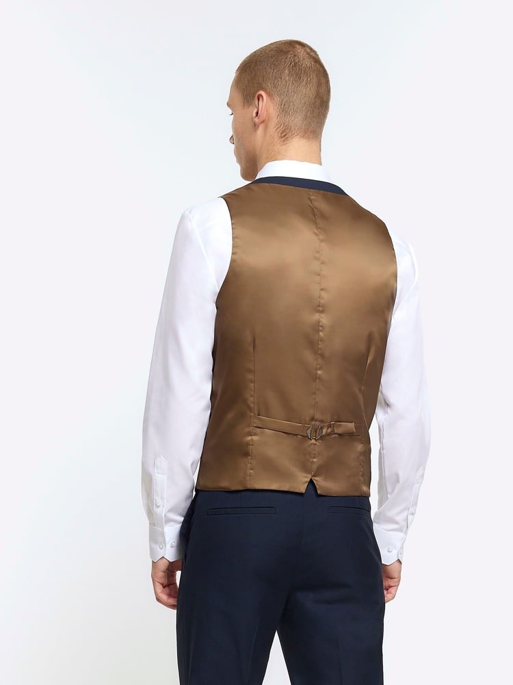 River Island Blue Plain Slim Fit Suit Waistcoat - Image 2 of 3 River Island Blue Plain Slim Fit Suit Waistcoat - Image 2 of 3