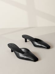 Black Premium Forever Comfort® Leather Square Toe Kitten Mules - Image 1 of 5