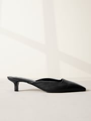 Black Premium Forever Comfort® Leather Square Toe Kitten Mules - Image 2 of 5