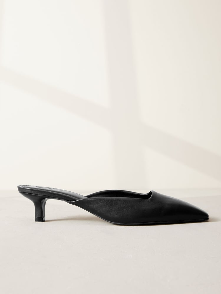 Black Premium Forever Comfort® Leather Square Toe Kitten Mules - Image 2 of 5