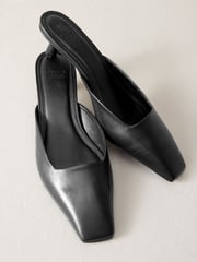 Black Premium Forever Comfort® Leather Square Toe Kitten Mules - Image 3 of 5