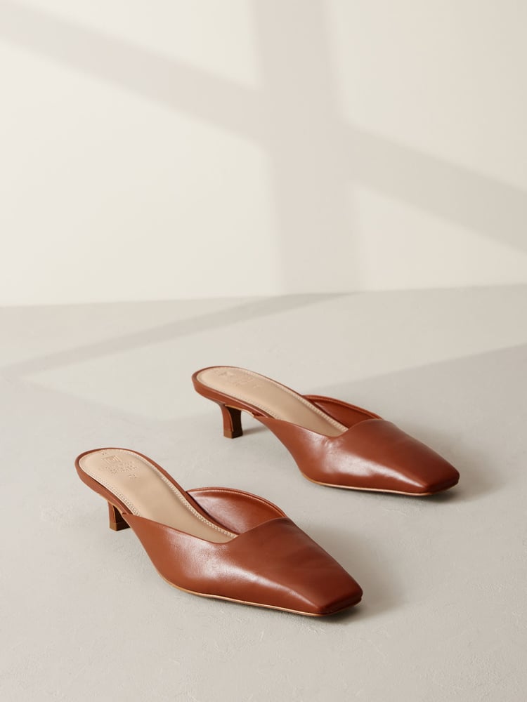 Brown Premium Forever Comfort® Leather Square Toe Kitten Mules - Image 1 of 5