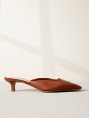 Brown Premium Forever Comfort® Leather Square Toe Kitten Mules - Image 2 of 5