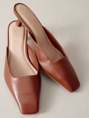 Brown Premium Forever Comfort® Leather Square Toe Kitten Mules - Image 3 of 5