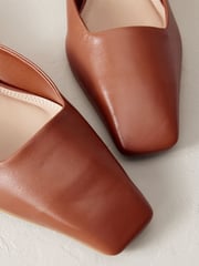 Brown Premium Forever Comfort® Leather Square Toe Kitten Mules - Image 4 of 5