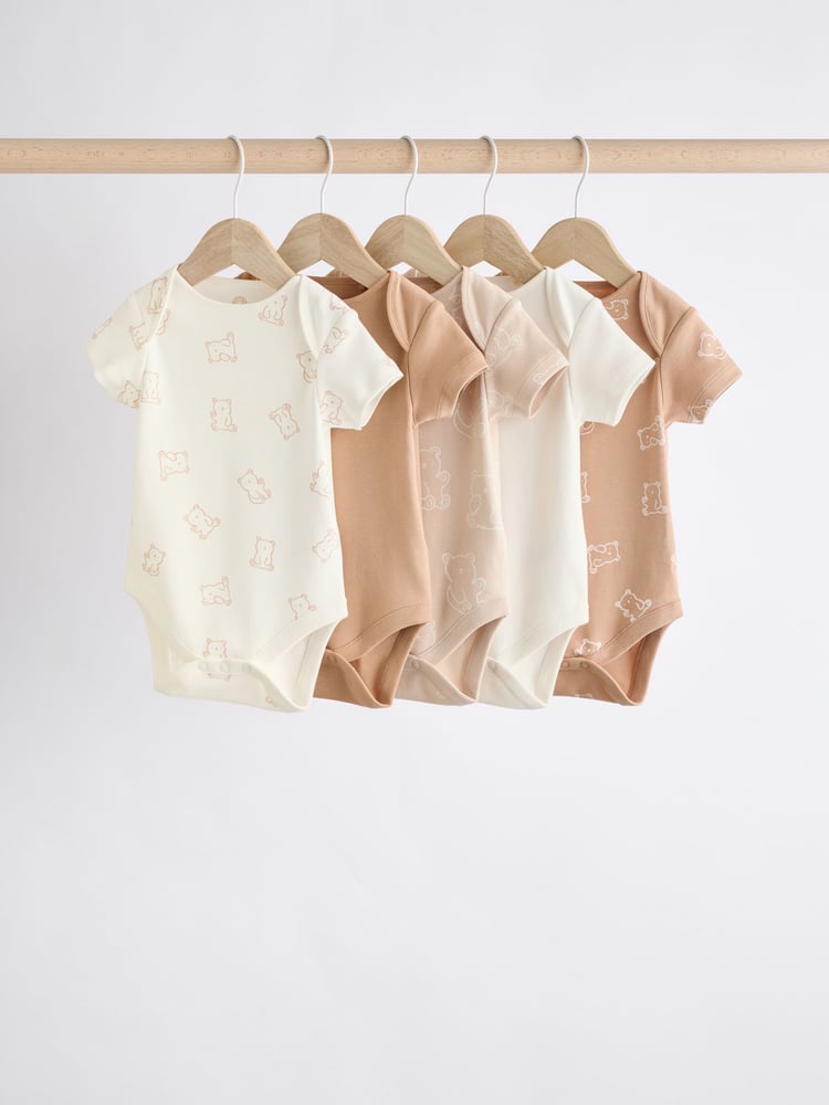 Neutral Baby Short Sleeves Bear Bodysuits 5 Pack - Image 1 of 12