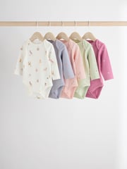 Multi 5 Pack Baby Long Sleeve 100% Cotton Pastel Bodysuits 7 Pack - Image 1 of 13
