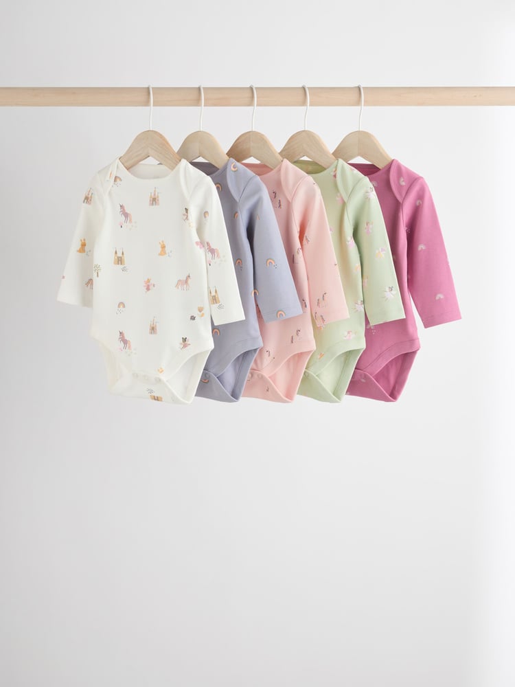 Multi 5 Pack Baby Long Sleeve 100% Cotton Pastel Bodysuits 7 Pack - Image 1 of 13