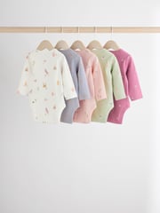 Multi 5 Pack Baby Long Sleeve 100% Cotton Pastel Bodysuits 7 Pack - Image 2 of 13