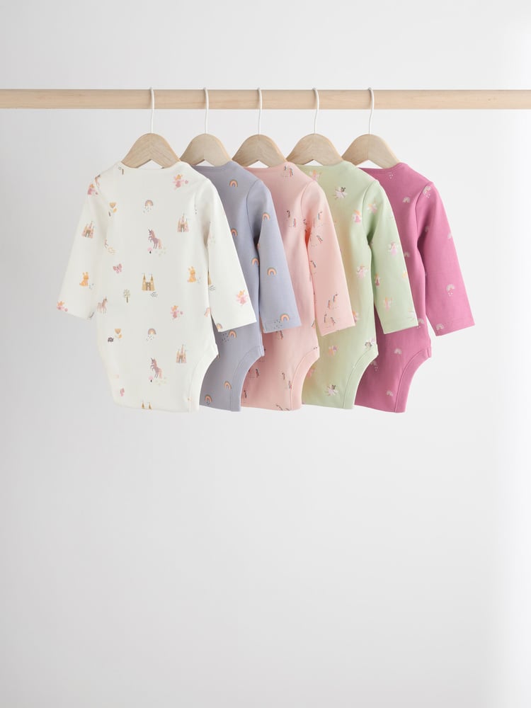 Multi 5 Pack Baby Long Sleeve 100% Cotton Pastel Bodysuits 7 Pack - Image 2 of 13