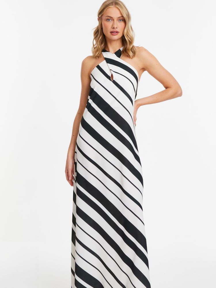 Quiz White Striped Maxi Dress With Keyhole Neck - Image 1 of 4 Quiz White Striped Maxi Dress With Keyhole Neck - Image 1 of 4
