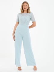 Quiz Blue Embellished Jumpsuit With Short Sleeve - Image 3 of 5