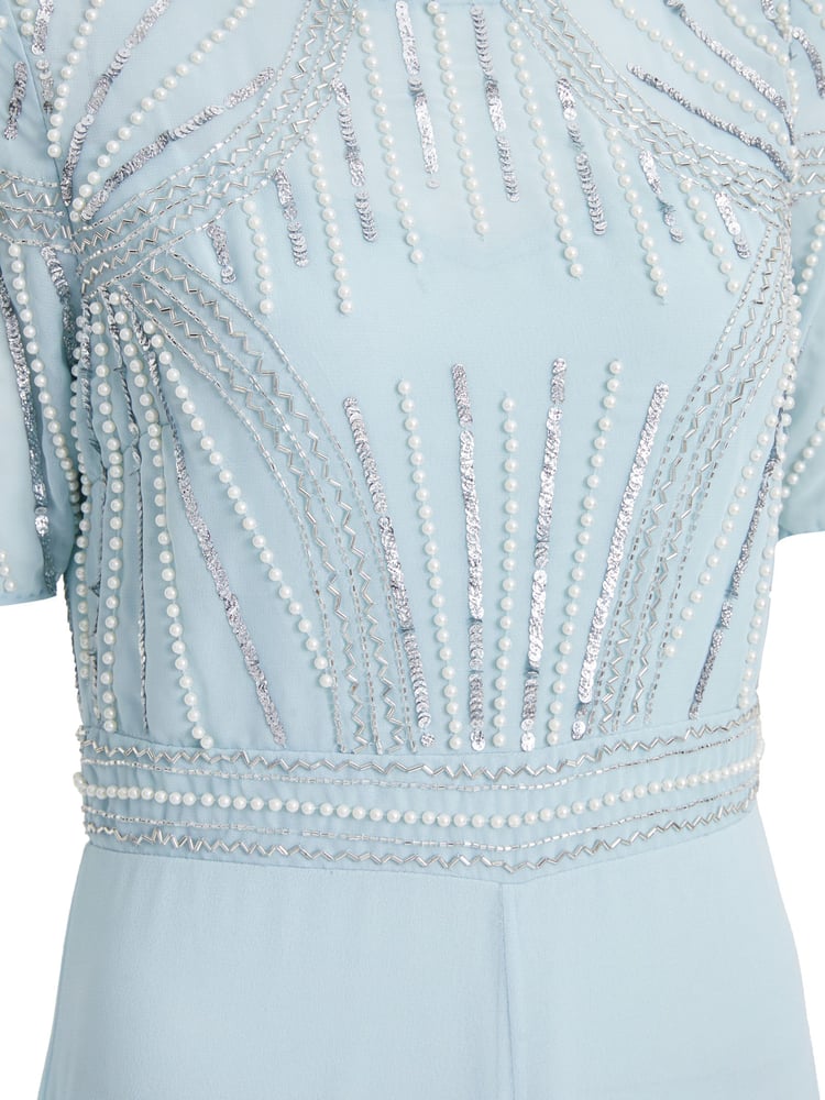 Quiz Blue Embellished Jumpsuit With Short Sleeve - Image 5 of 5