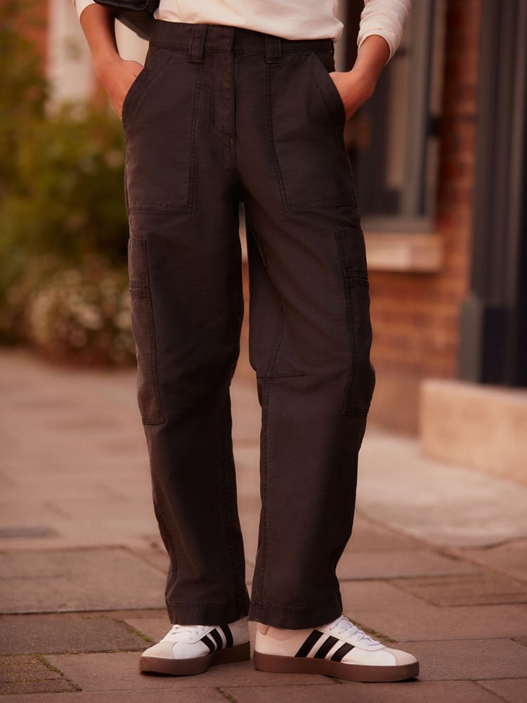 Charcoal Grey Barrel 100% Cotton Trousers - Image 1 of 4
