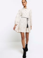 River Island Beige Long Sleeve Belted Shirt Dress - Image 1 of 5