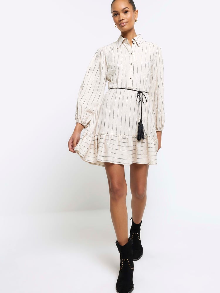 River Island Beige Long Sleeve Belted Shirt Dress - Image 1 of 5 River Island Beige Long Sleeve Belted Shirt Dress - Image 1 of 5