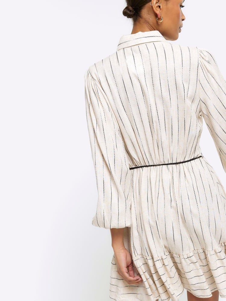 River Island Beige Long Sleeve Belted Shirt Dress - Image 2 of 5 River Island Beige Long Sleeve Belted Shirt Dress - Image 2 of 5