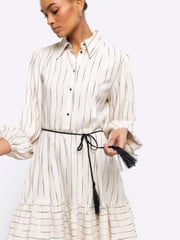 River Island Beige Long Sleeve Belted Shirt Dress - Image 3 of 5