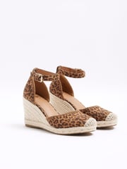 River Island Brown Leopard Espadrille Wedge Sandals - Image 3 of 5