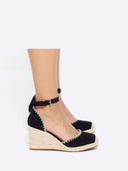 River Island Black Leopard Espadrille Wedge Sandals - Image 1 of 5